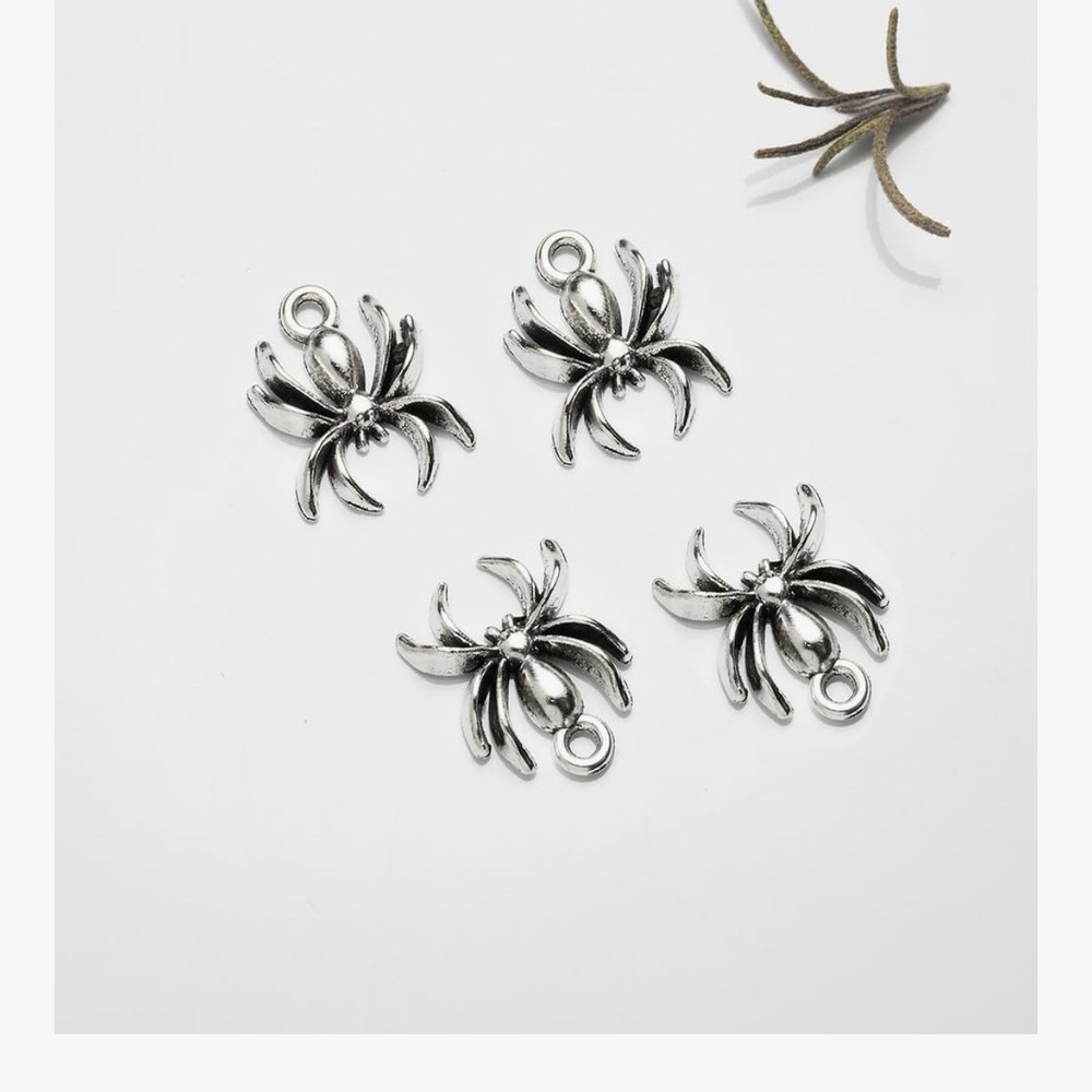50pcs Alloy Pendants Silver Spider Charms Nickel Free & Lead Free Spider - Picture 5 of 6